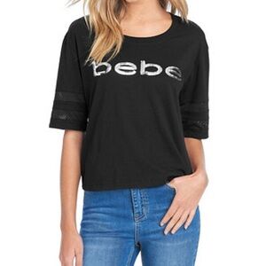 Bebe Sequin Tee Black Top